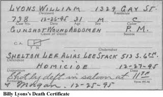 Billy Lyons death certificate