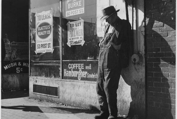 Dorothea Lange's famous image of a poor man during the depression.